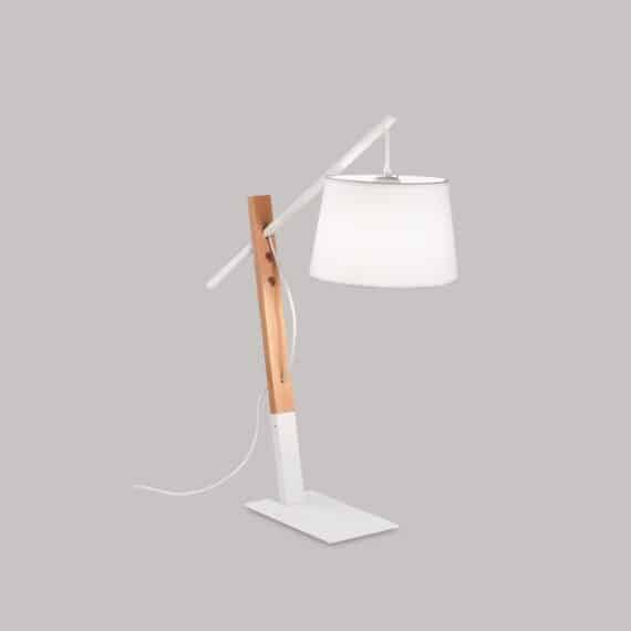 Lámpara de mesita de noche original en madera y metal blanco